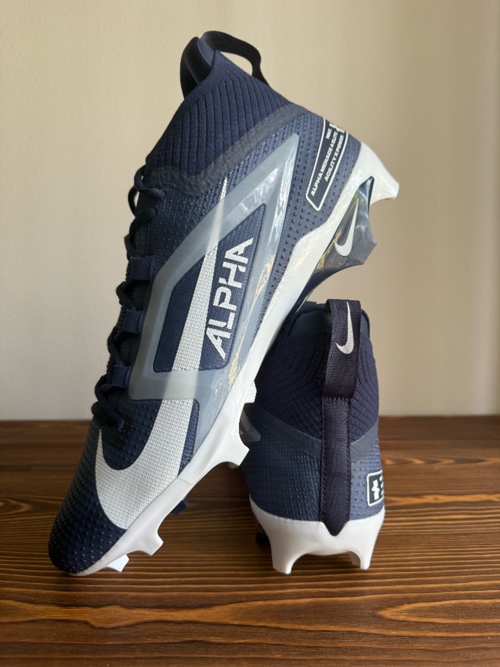 Nike Alpha Menace Elite 4 TB Navy White Football Cleats FZ7701-400 Men's Size 15